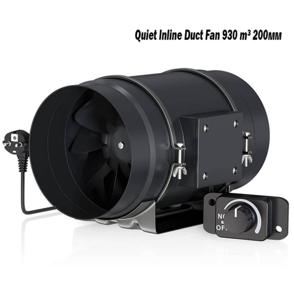 Канальний вентилятор із контролером швидкості Quiet Inline Duct Fan 930 m³ 200мм